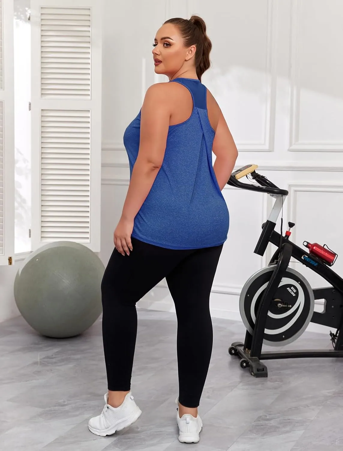 Women's Plus Size Athletic Tank Tops Racerback Workout Flowy Tops Yoga Running Sleevelss Summer Shirts Loose