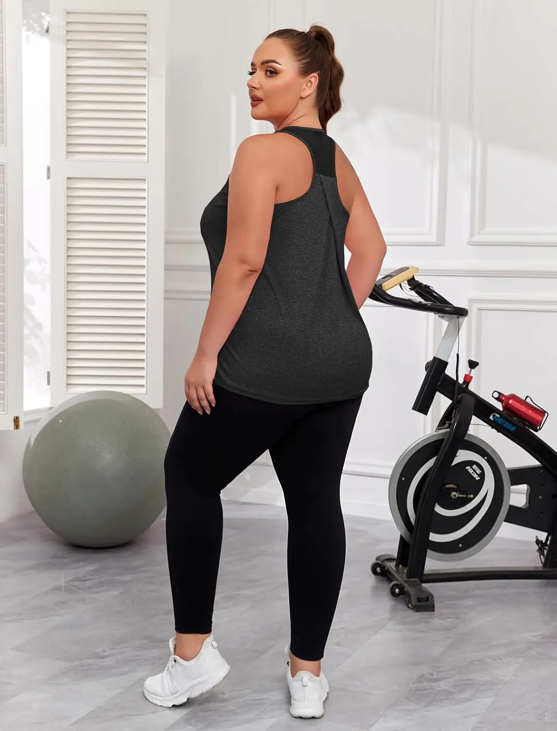 Women's Plus Size Athletic Tank Tops Racerback Workout Flowy Tops Yoga Running Sleevelss Summer Shirts Loose
