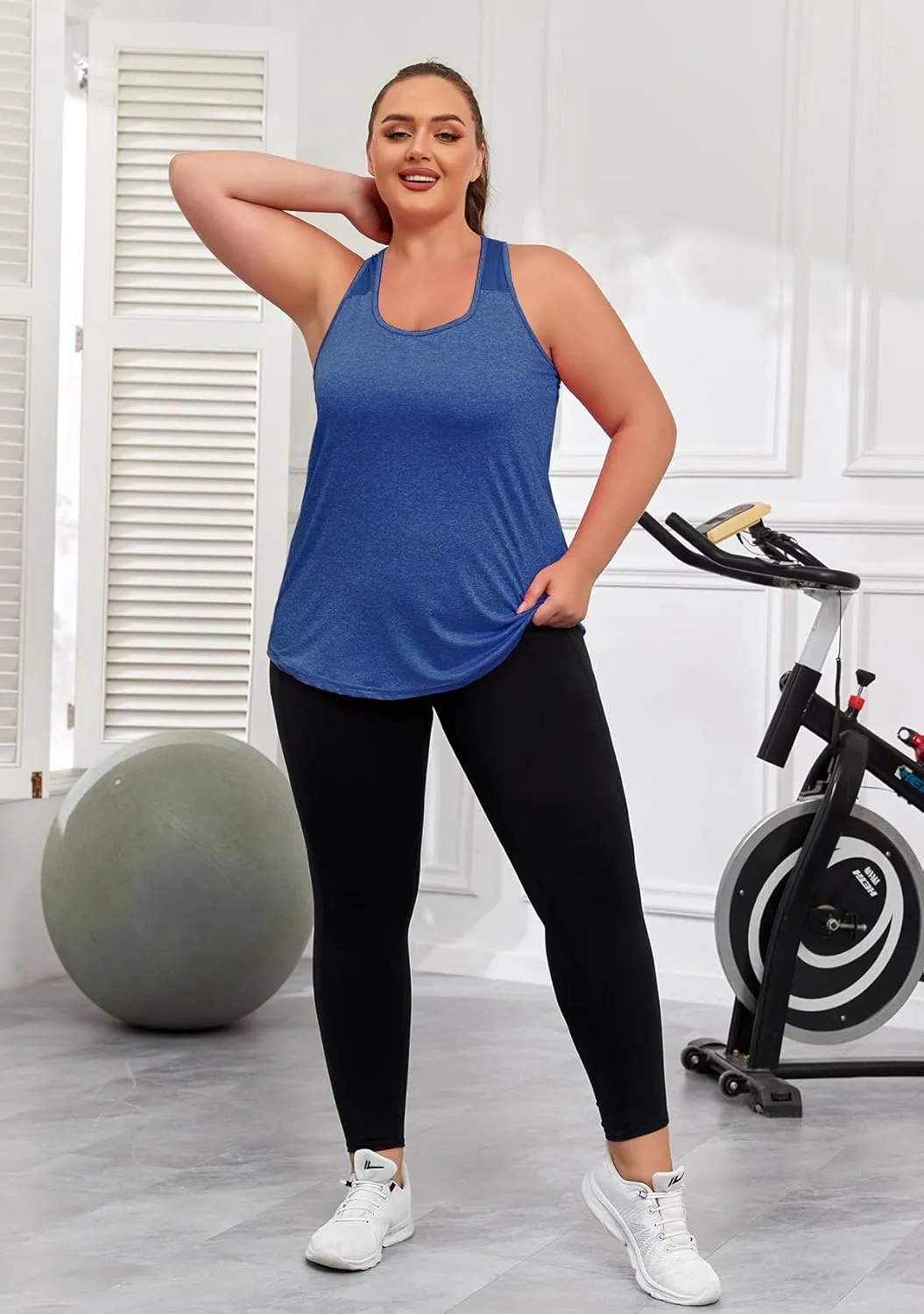 Women's Plus Size Athletic Tank Tops Racerback Workout Flowy Tops Yoga Running Sleevelss Summer Shirts Loose