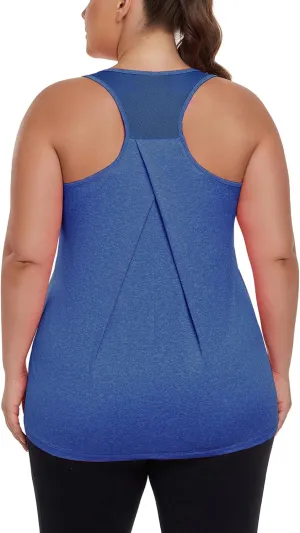 Women's Plus Size Athletic Tank Tops Racerback Workout Flowy Tops Yoga Running Sleevelss Summer Shirts Loose