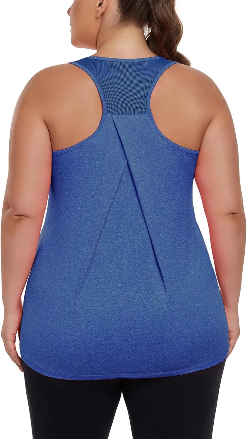 Women's Plus Size Athletic Tank Tops Racerback Workout Flowy Tops Yoga Running Sleevelss Summer Shirts Loose