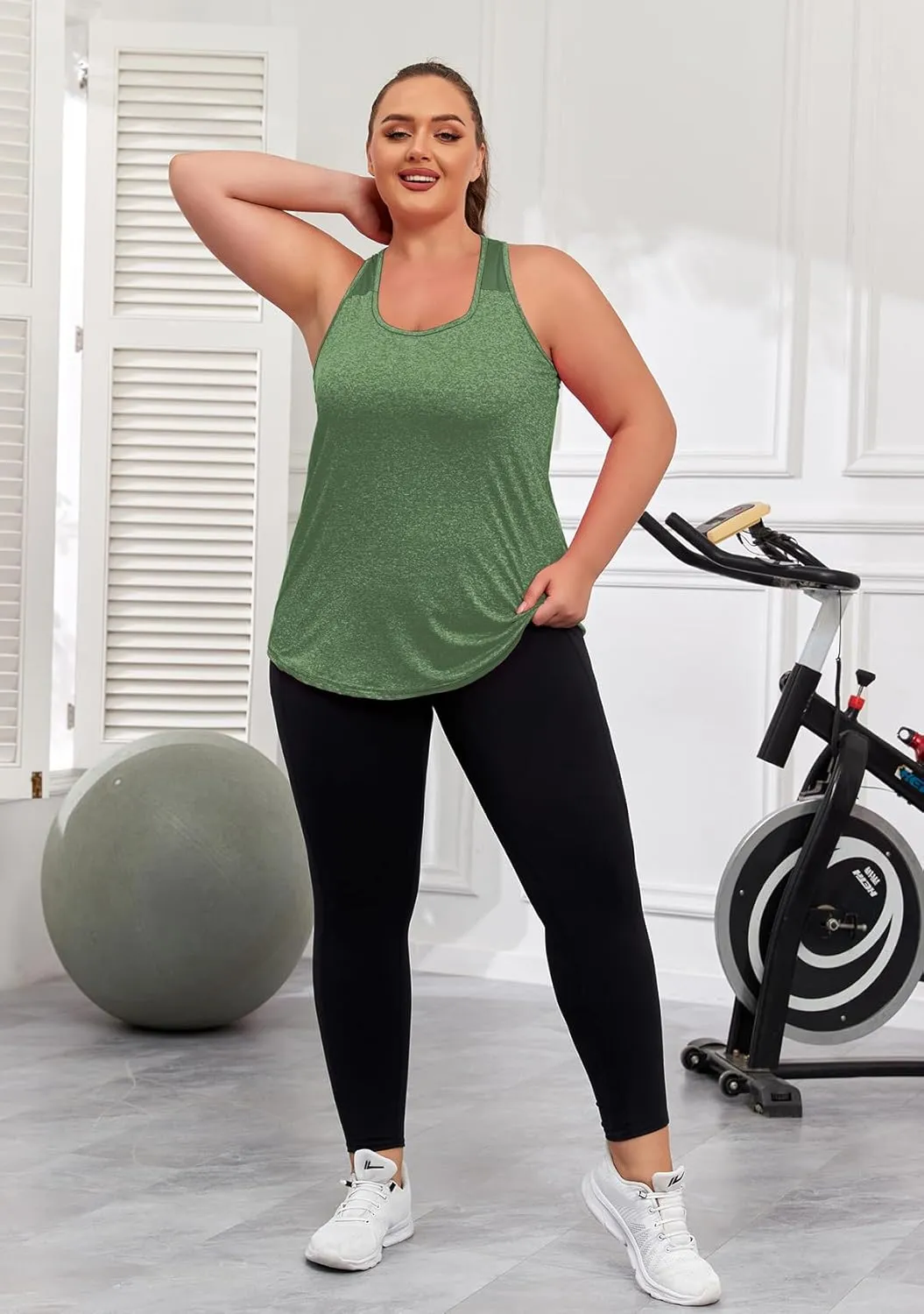 Women's Plus Size Athletic Tank Tops Racerback Workout Flowy Tops Yoga Running Sleevelss Summer Shirts Loose