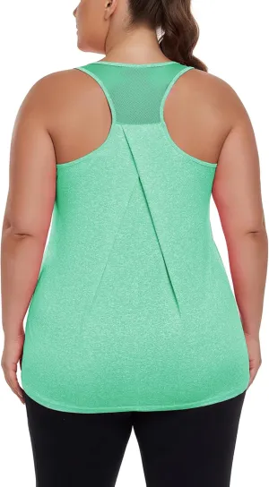 Women's Plus Size Athletic Tank Tops Racerback Workout Flowy Tops Yoga Running Sleevelss Summer Shirts Loose
