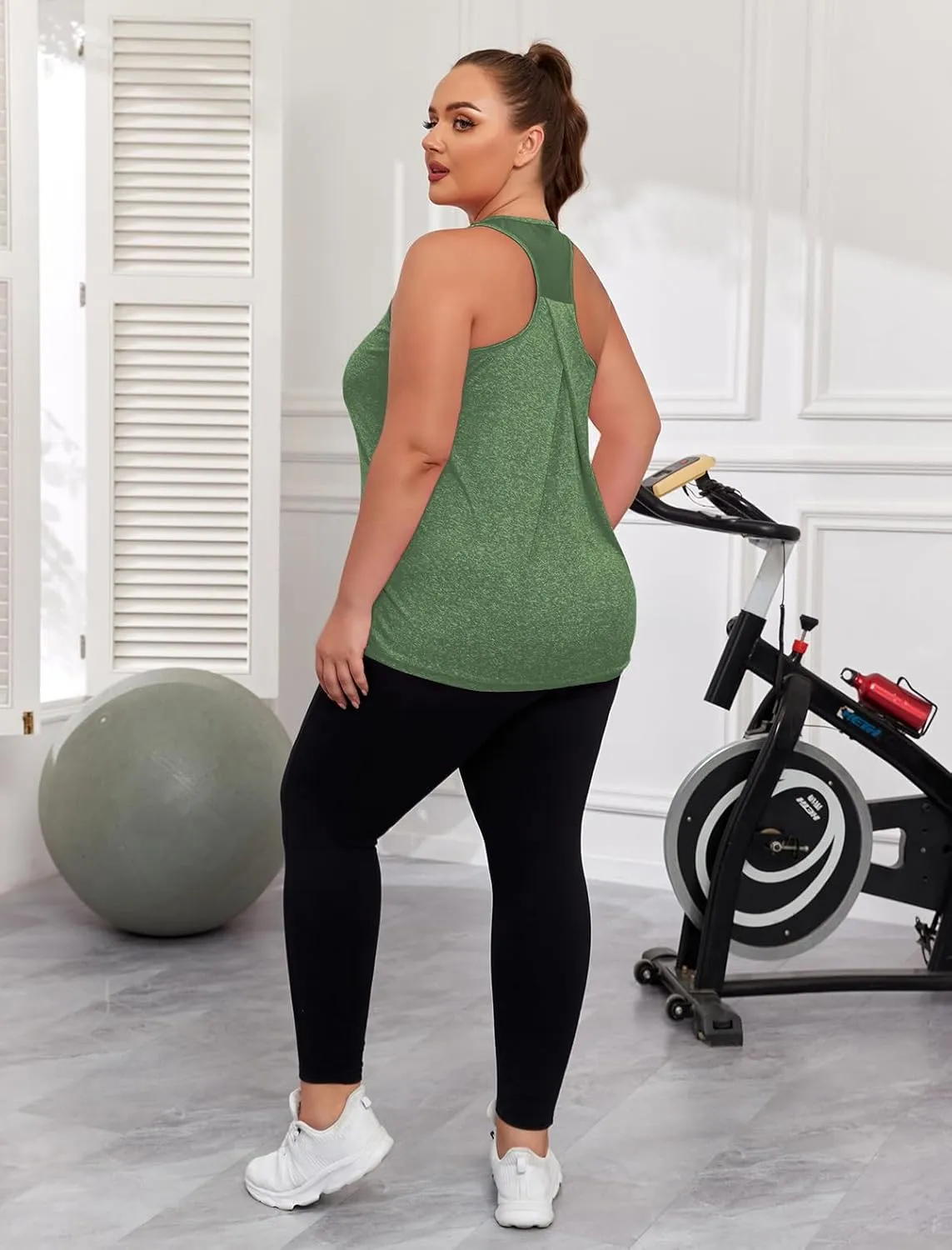 Women's Plus Size Athletic Tank Tops Racerback Workout Flowy Tops Yoga Running Sleevelss Summer Shirts Loose
