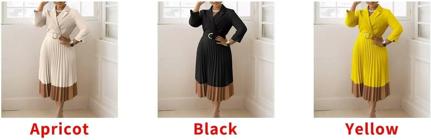 Womens Plus Size Dress V Neck Long Sleeve Midi Empire Waist Loose Fit Swing Dresses A-Line Flowy Casual Dress