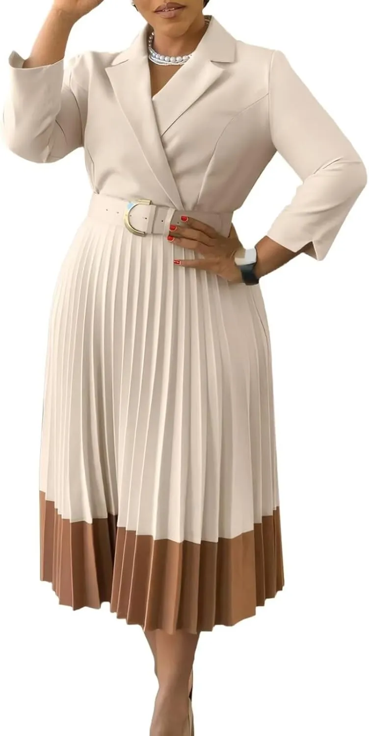 Womens Plus Size Dress V Neck Long Sleeve Midi Empire Waist Loose Fit Swing Dresses A-Line Flowy Casual Dress