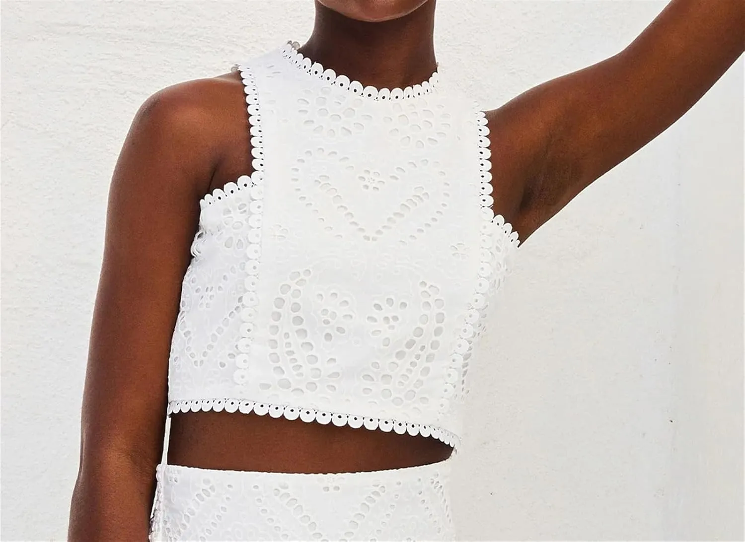 Women's Sexy 2 Piece Eyelet Dress - Lace Embroidery Sleeveless Tight Skirt Party Club Wear Casual Vacation Set