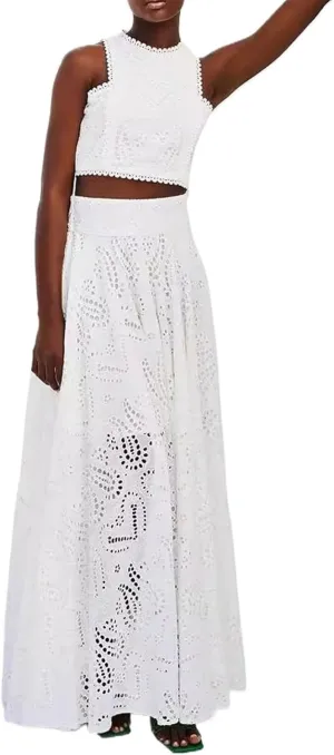 Women's Sexy 2 Piece Eyelet Dress - Lace Embroidery Sleeveless Tight Skirt Party Club Wear Casual Vacation Set