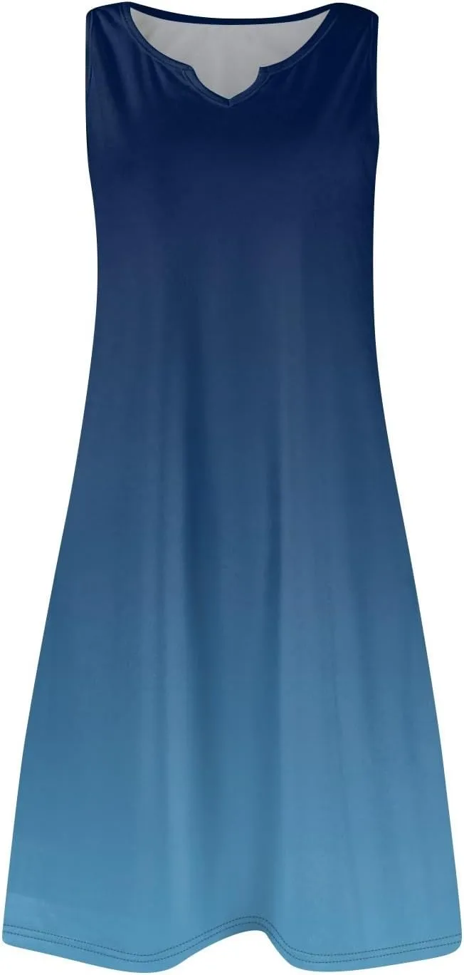 Womens Summer Dresses 2025 Casual V Neck Sleeveless Sundress Fashion Beach Print Dresses Elegant Vacation Mini-Dress