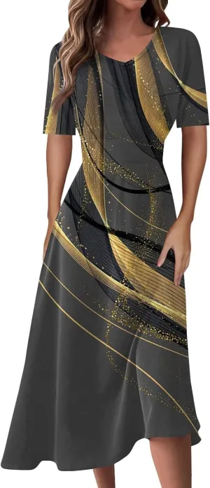 Womens Summer Dresses Short Sleeve V Neck T Shirt Dress Elegant Vintage Dresses Plus Size Casual Cocktail Dresses