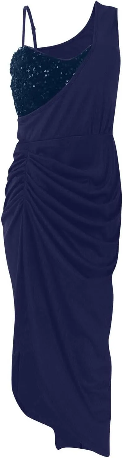 Women's Summer Sexy Elegant Trendy Solid Color Cold Shoulder Sequins Split Party Cocktail Prom Dress, S-3XL