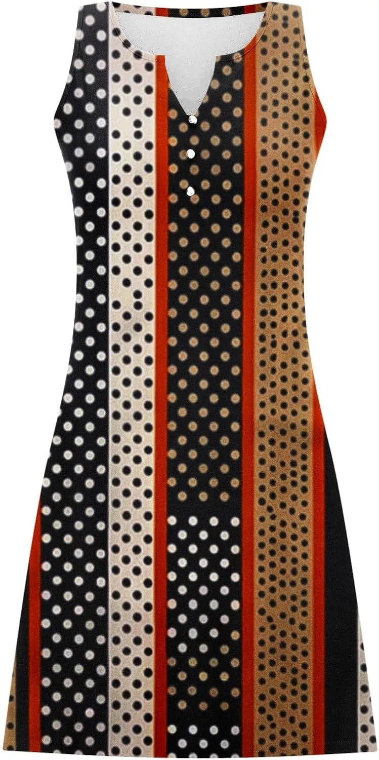 Womens Summer Tank Dress 2025 Casual Button Down V Neck Sleeveless Beach Boho Dresses A-Line Flowy Sundress