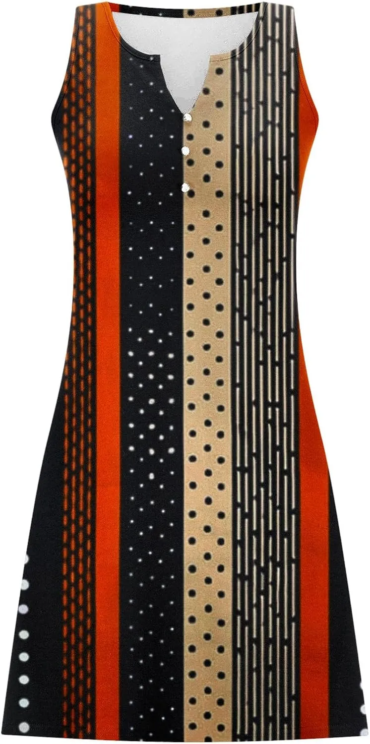 Womens Summer Tank Dress 2025 Casual Button Down V Neck Sleeveless Beach Boho Dresses A-Line Flowy Sundress