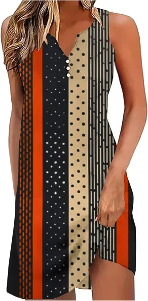 Womens Summer Tank Dress 2025 Casual Button Down V Neck Sleeveless Beach Boho Dresses A-Line Flowy Sundress