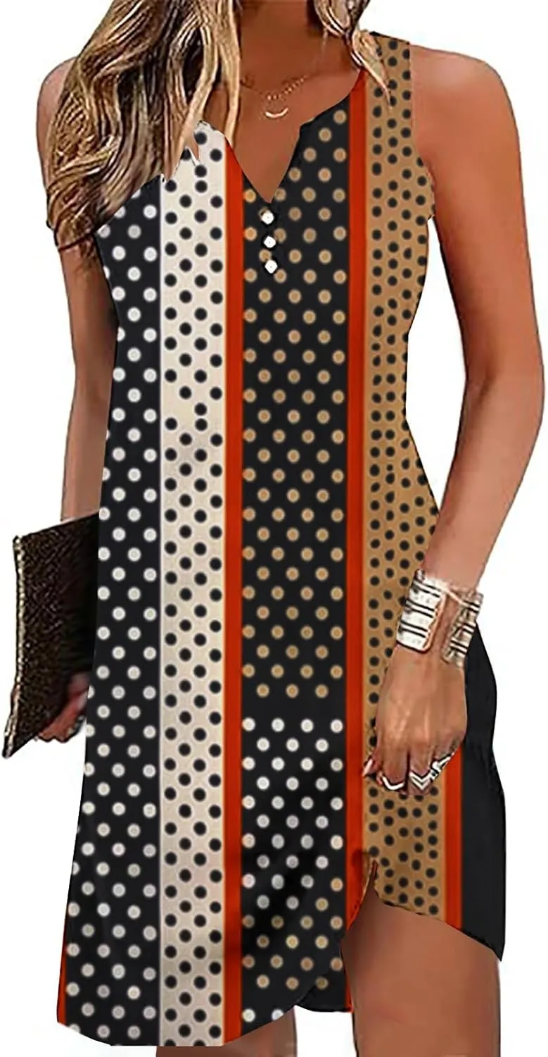 Womens Summer Tank Dress 2025 Casual Button Down V Neck Sleeveless Beach Boho Dresses A-Line Flowy Sundress