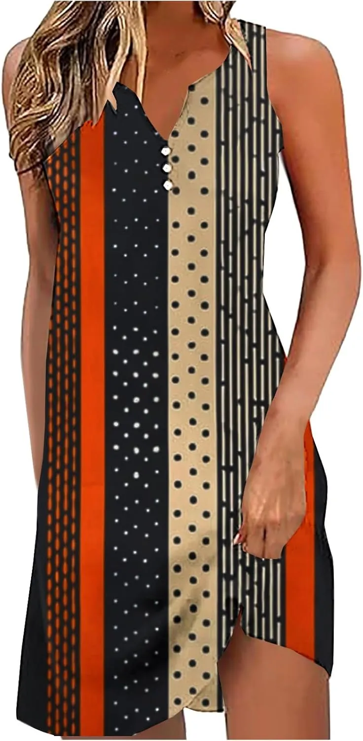 Womens Summer Tank Dress 2025 Casual Button Down V Neck Sleeveless Beach Boho Dresses A-Line Flowy Sundress