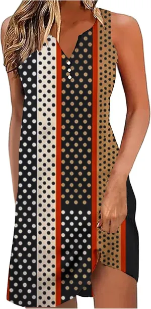 Womens Summer Tank Dress 2025 Casual Button Down V Neck Sleeveless Beach Boho Dresses A-Line Flowy Sundress