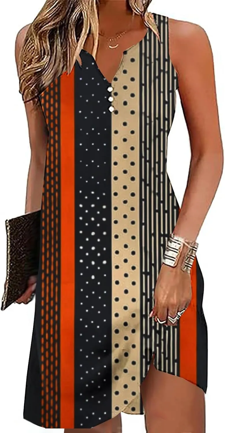 Womens Summer Tank Dress 2025 Casual Button Down V Neck Sleeveless Beach Boho Dresses A-Line Flowy Sundress