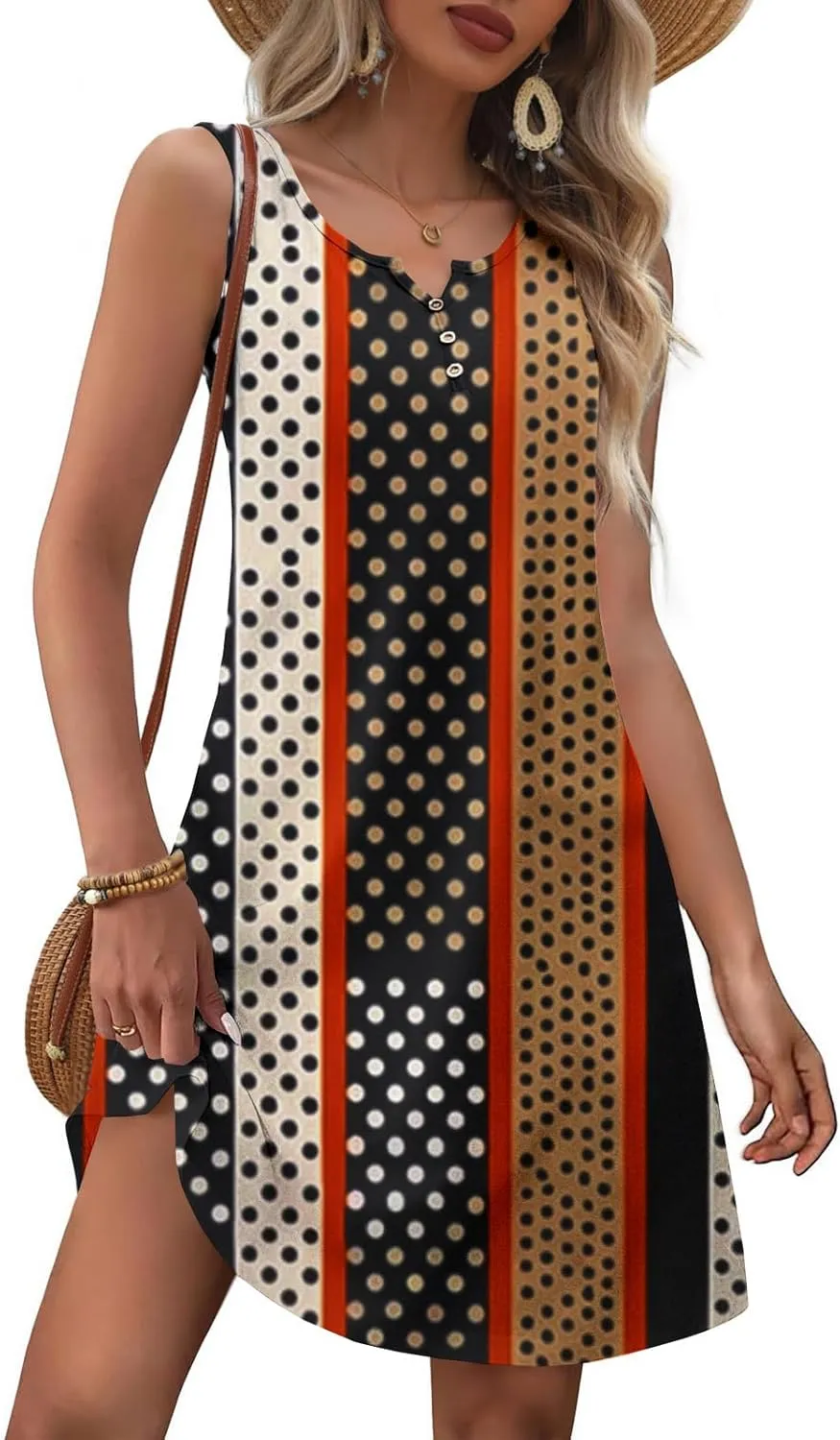 Womens Summer Tank Dress 2025 Casual Button Down V Neck Sleeveless Beach Boho Dresses A-Line Flowy Sundress