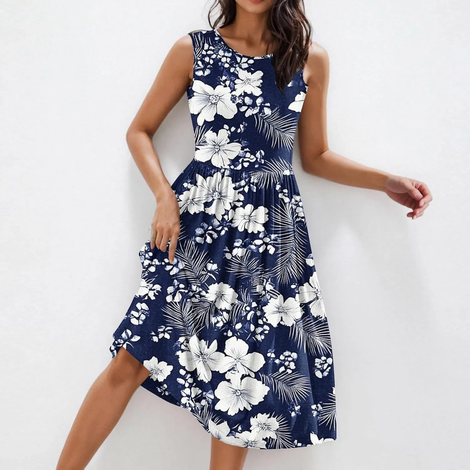 Women's Summer Tank Midi Dress with Pockets, Sleeveless A-Line Sun Dresses Casual T-Shirt Dress Flowy Beach Sundress