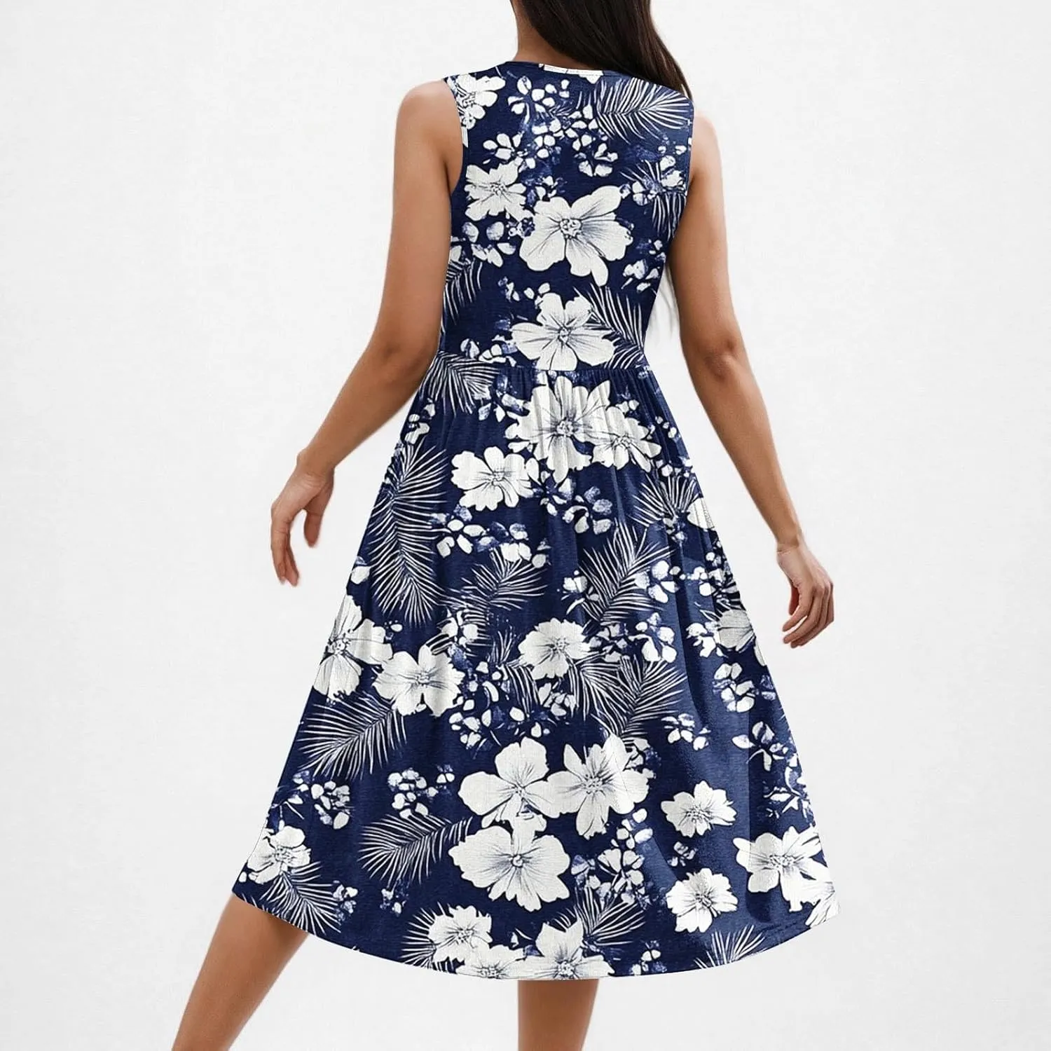 Women's Summer Tank Midi Dress with Pockets, Sleeveless A-Line Sun Dresses Casual T-Shirt Dress Flowy Beach Sundress