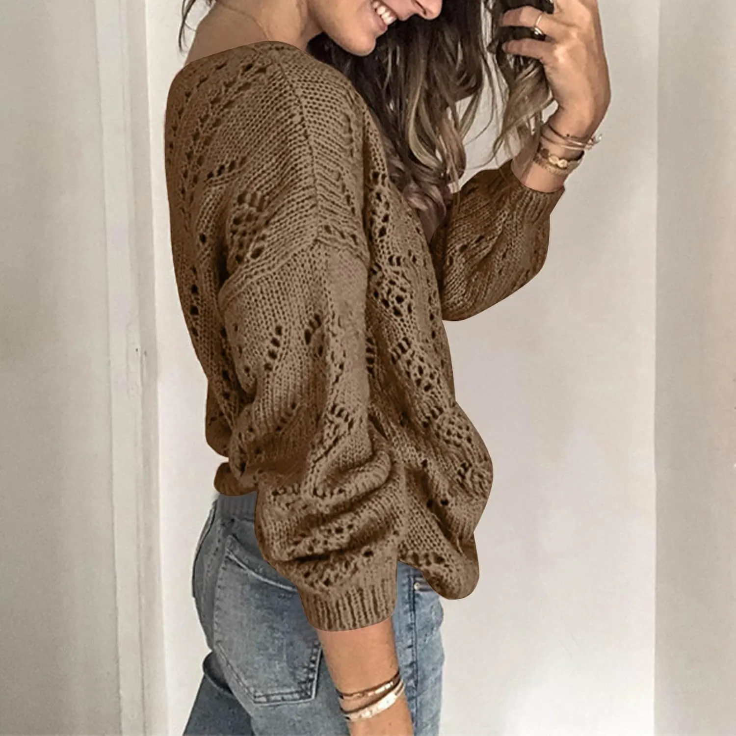 Womens Sweater Casual V Neck Long Sleeve Cardigan Sweater Button Down Open Front Classic 2025 Fall Tops Outfits