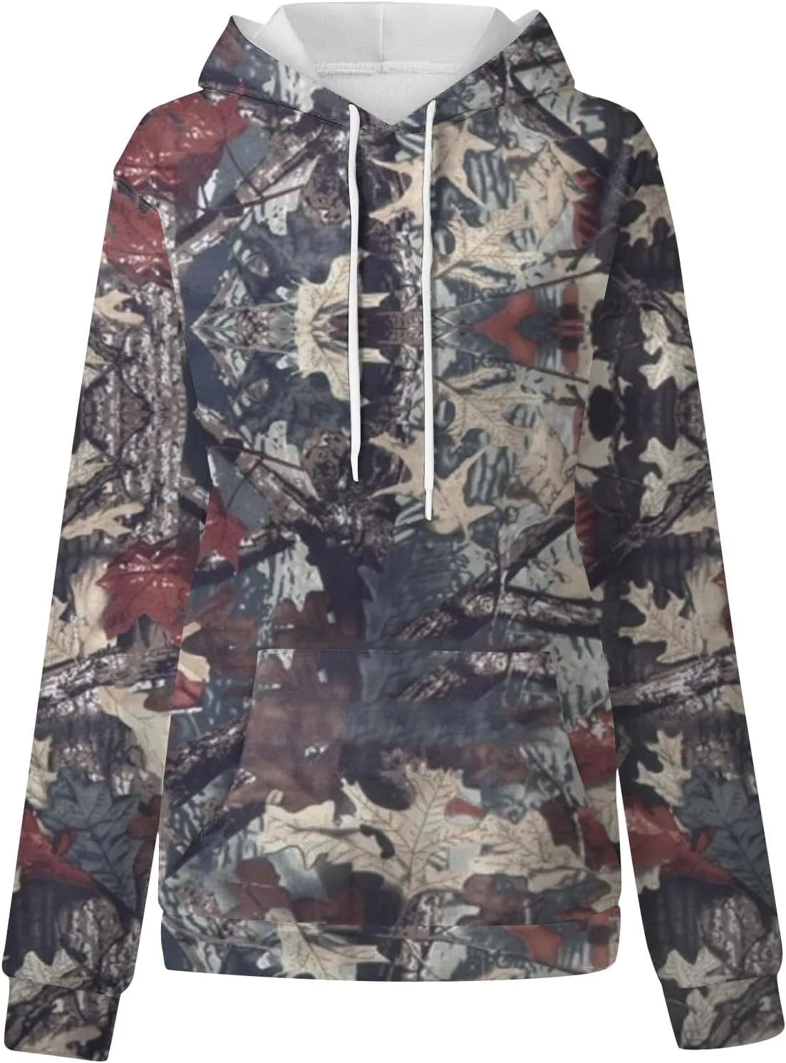 Womens Sweatshirts Trendy Camo Hoodie Maple-Leaf Print Hooded Long Sleeve Tops with Pocket Fall Clothes