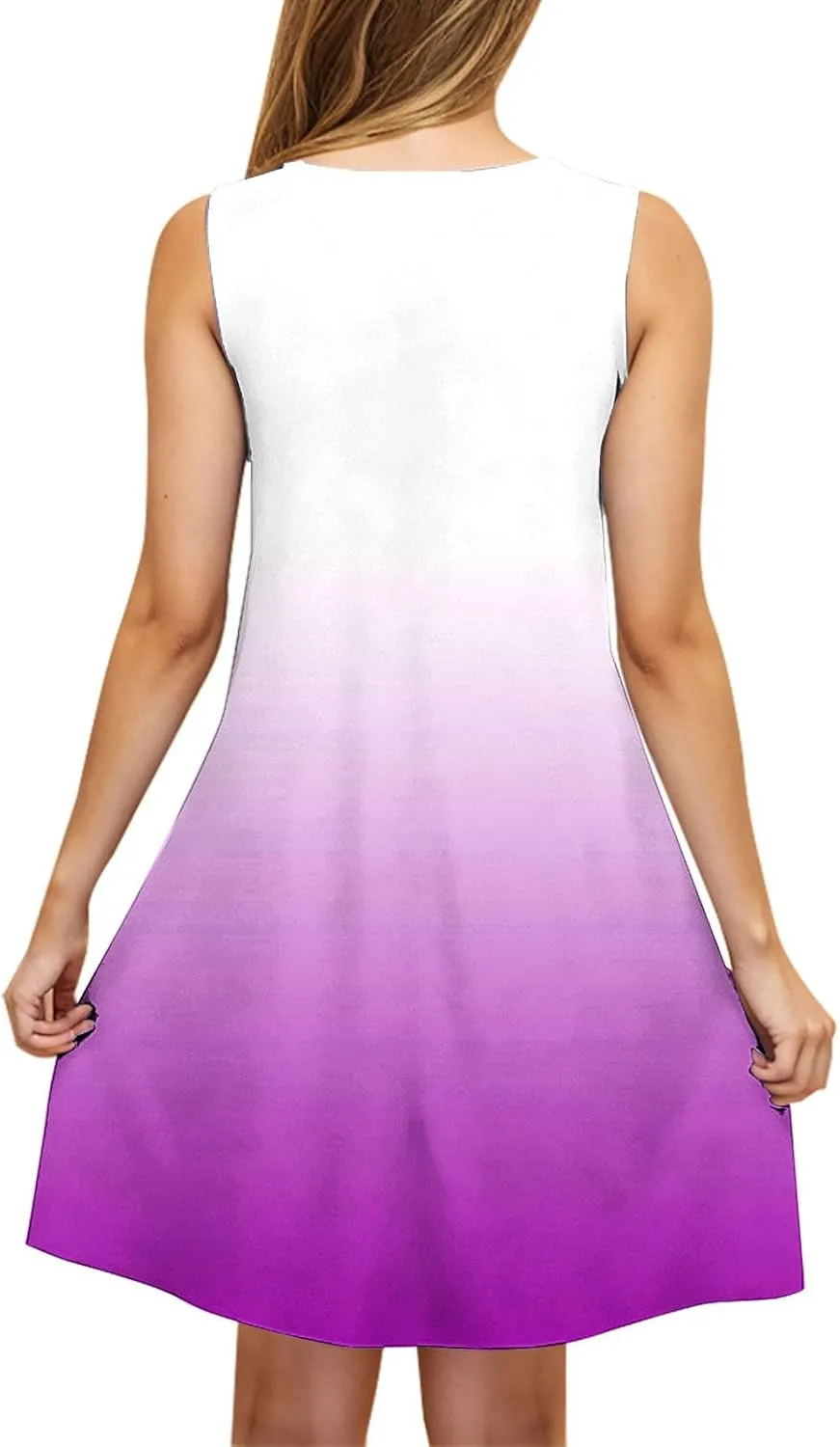 Womens Tie Dye Summer Dresses 2025 Gradient Loose Crew Neck Sleeveless Sundresses Fashion Color Block A-Line Dress