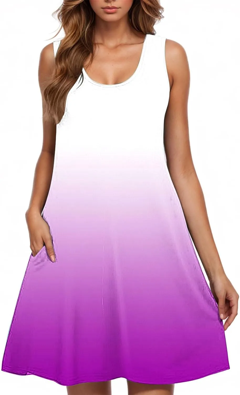 Womens Tie Dye Summer Dresses 2025 Gradient Loose Crew Neck Sleeveless Sundresses Fashion Color Block A-Line Dress