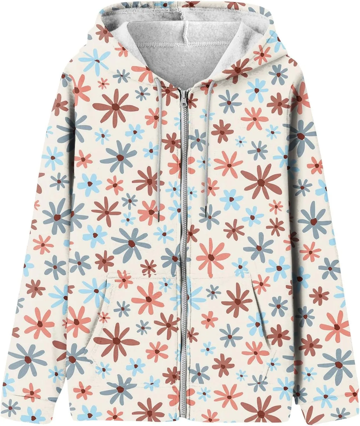 Women's Trendy Floral Printing Jacket Zip Up Hoodies Lightweight Long Sleeve Coat Fall Fashion Outfits with Pockets