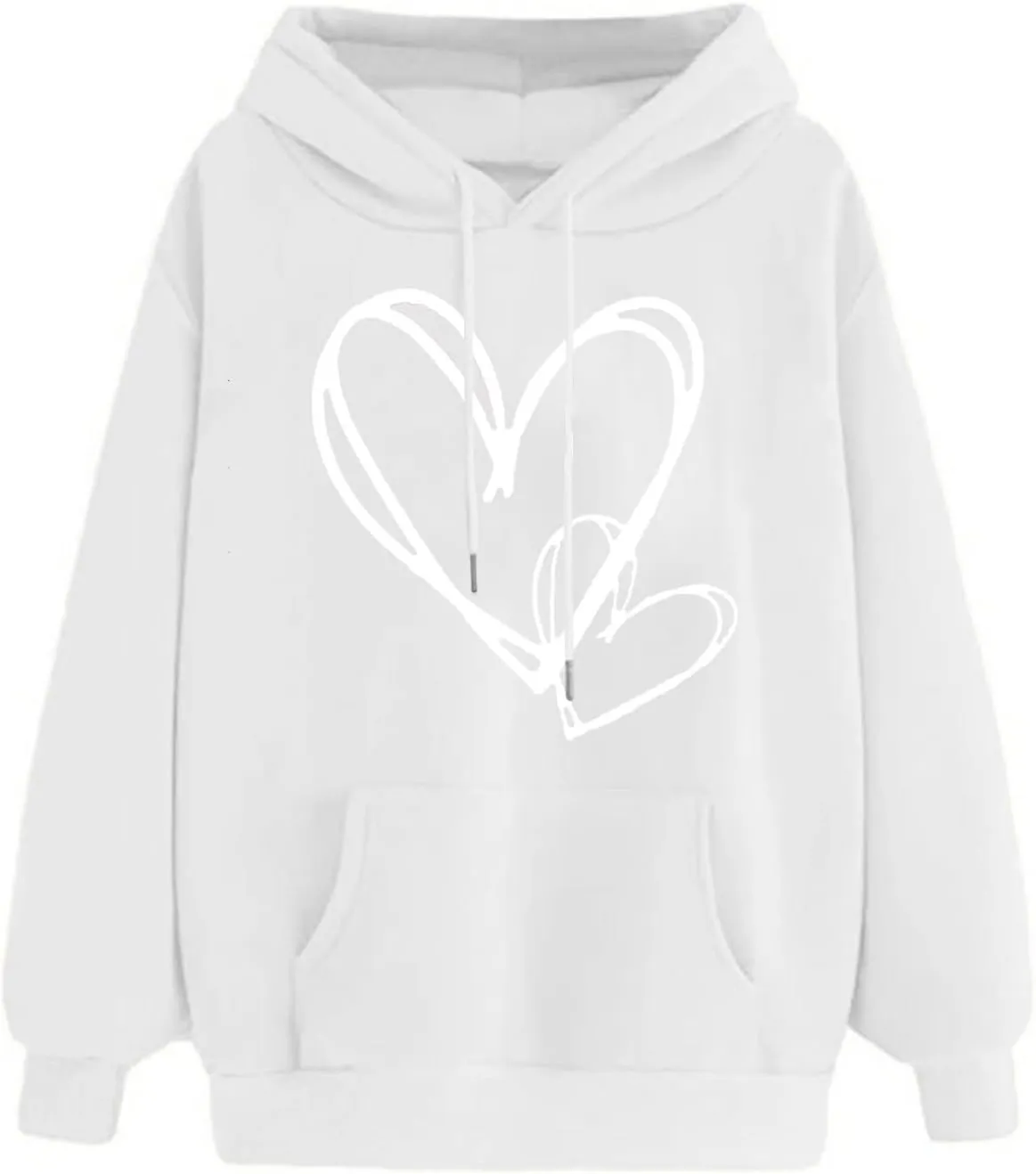 Womens Trendy Graphic Hoodies Heart Print Long Sleeve Pocket Casual Loose Fitted Sweatshirt Drawstring Pullover Tops