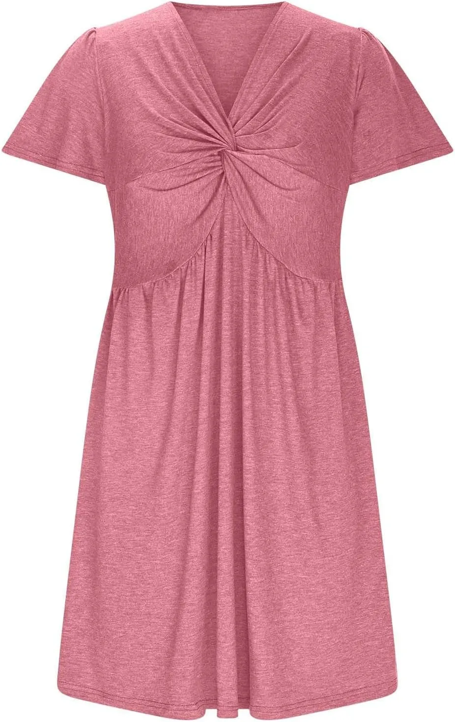 Womens Twist Front V Neck Summer Dress Sexy Elegant Puff Sleeve Casual Pleated Mini Dresses Swing A Line Sundresses