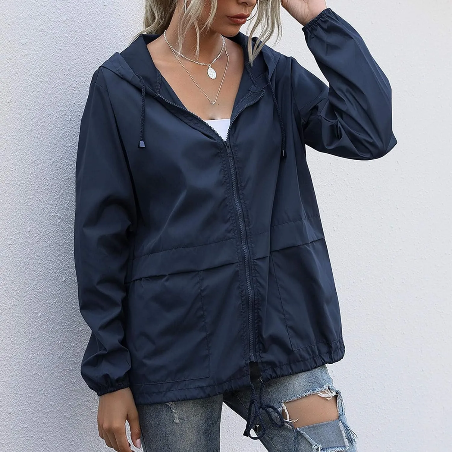 Women's Waterproof Rain Jacket Lightweight Hooded Raincoat for Hiking Travel Outdoor Windbreaker Travel Jacket (S-2XL)