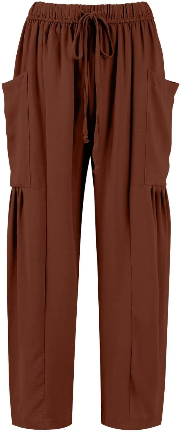 Women's Wide Leg Pants Comfy Casual Loose Fit Drawstring Flowy Summer Beach Palazzo Harem Pants with Pockets