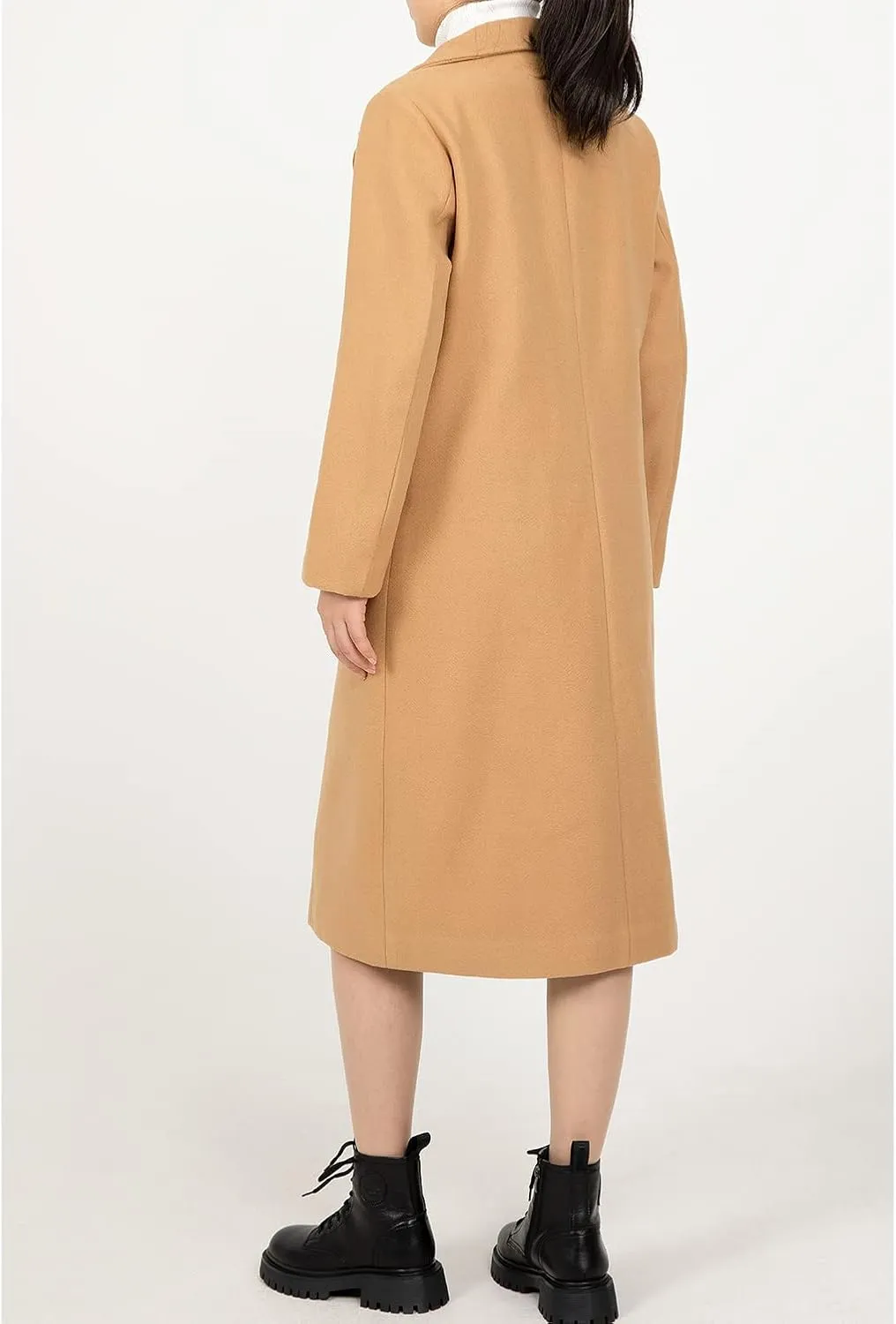 Women's Wool Blend Pea Coat Notch Lapel Single Breasted Classic Winter Long Wool Trench Coat