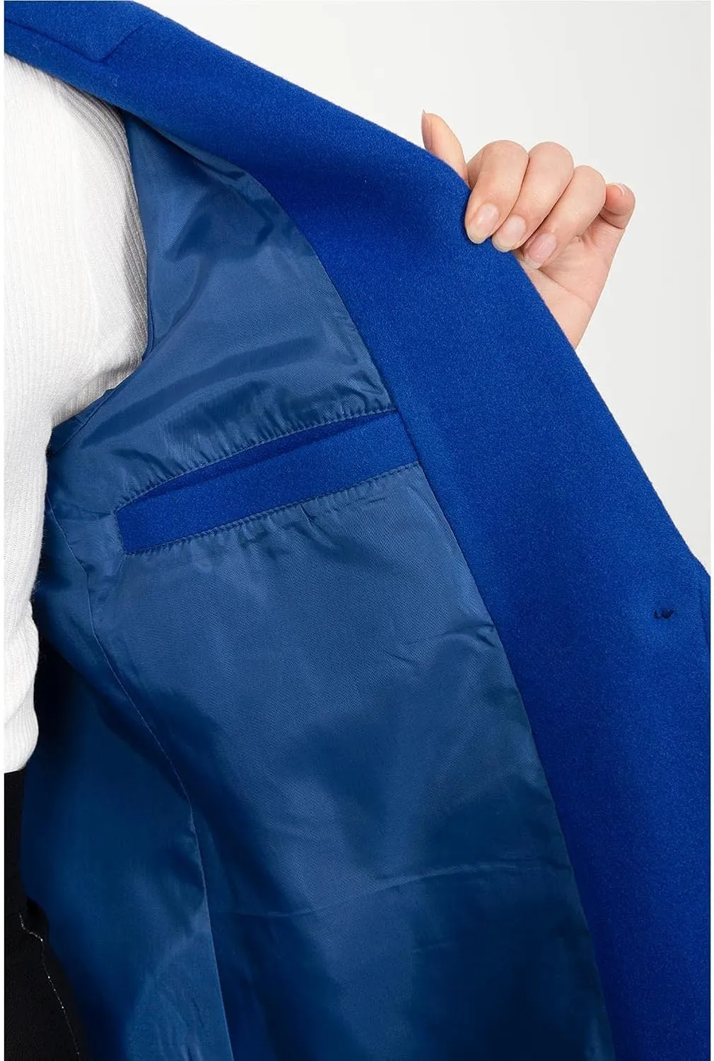 Women's Wool Blend Pea Coat Notch Lapel Single Breasted Classic Winter Long Wool Trench Coat