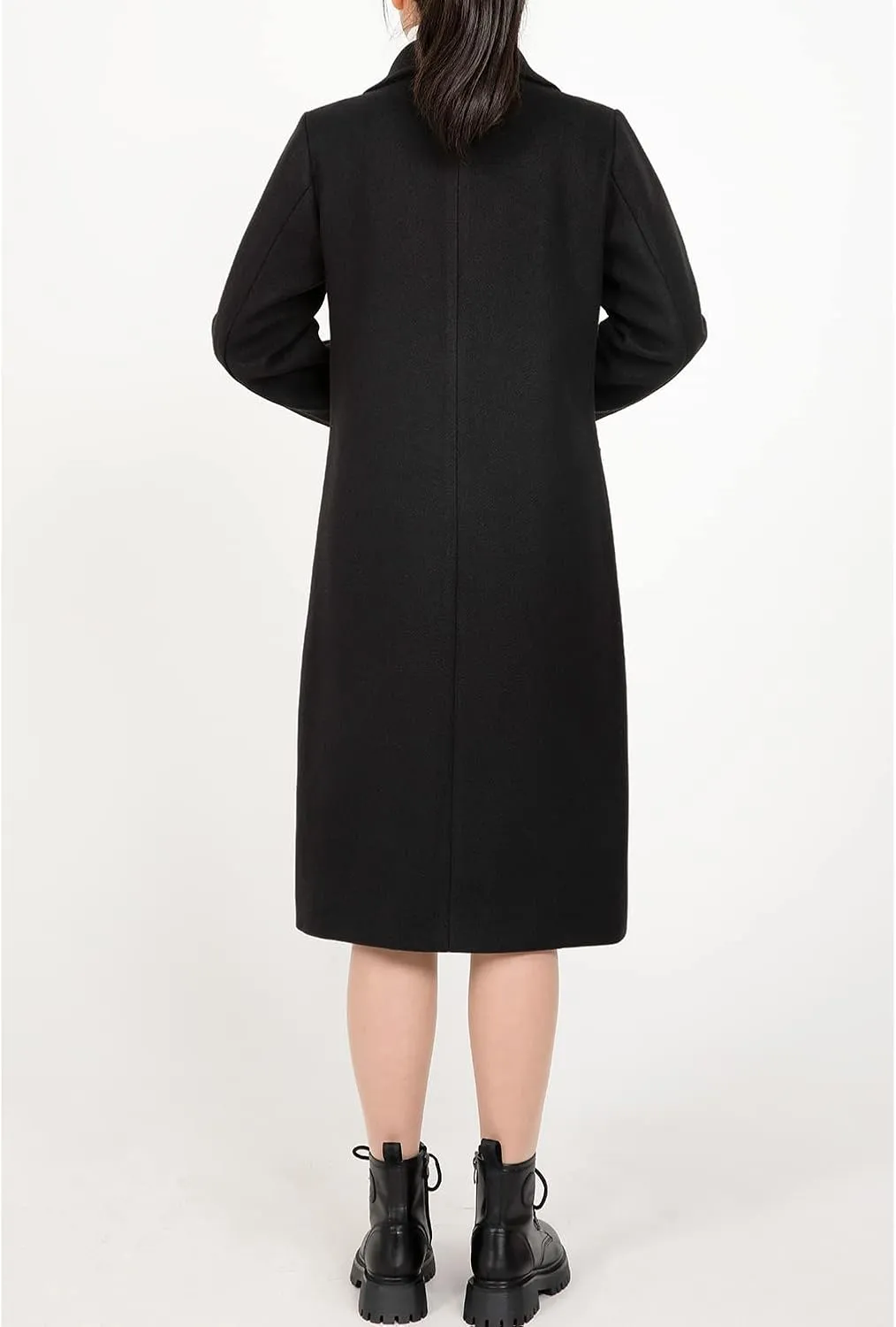 Women's Wool Blend Pea Coat Notch Lapel Single Breasted Classic Winter Long Wool Trench Coat