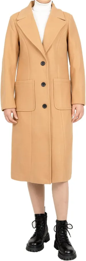 Women's Wool Blend Pea Coat Notch Lapel Single Breasted Classic Winter Long Wool Trench Coat