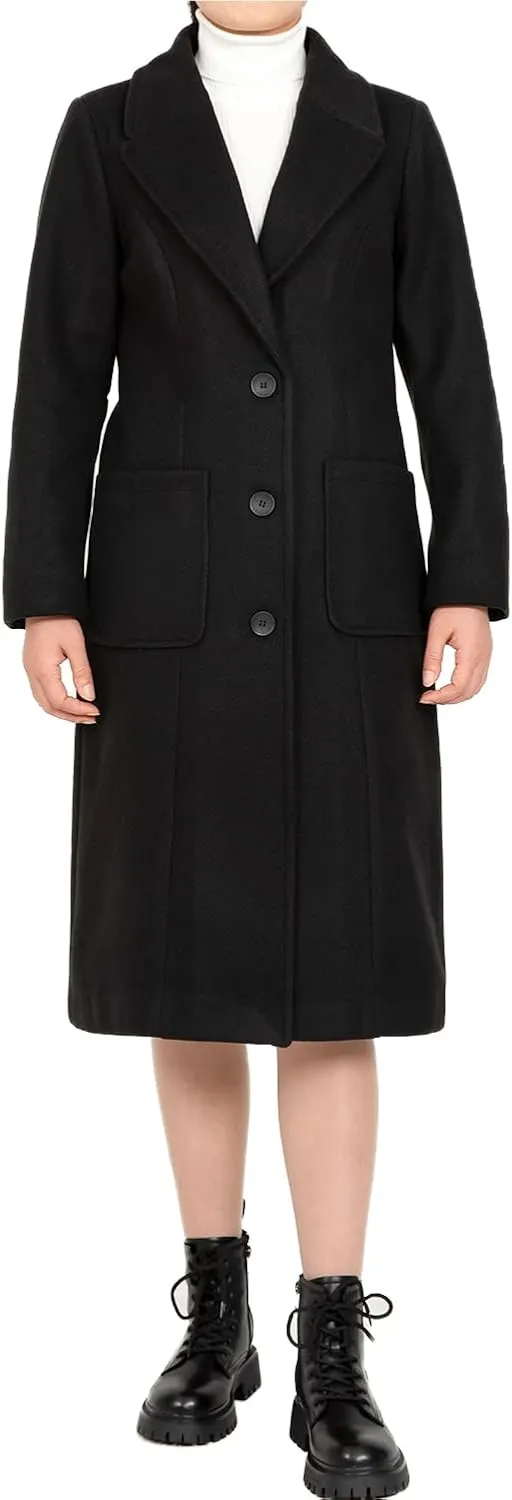 Women's Wool Blend Pea Coat Notch Lapel Single Breasted Classic Winter Long Wool Trench Coat