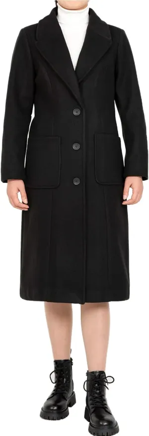 Women's Wool Blend Pea Coat Notch Lapel Single Breasted Classic Winter Long Wool Trench Coat