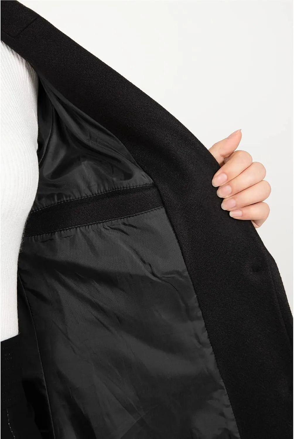 Women's Wool Blend Pea Coat Notch Lapel Single Breasted Classic Winter Long Wool Trench Coat