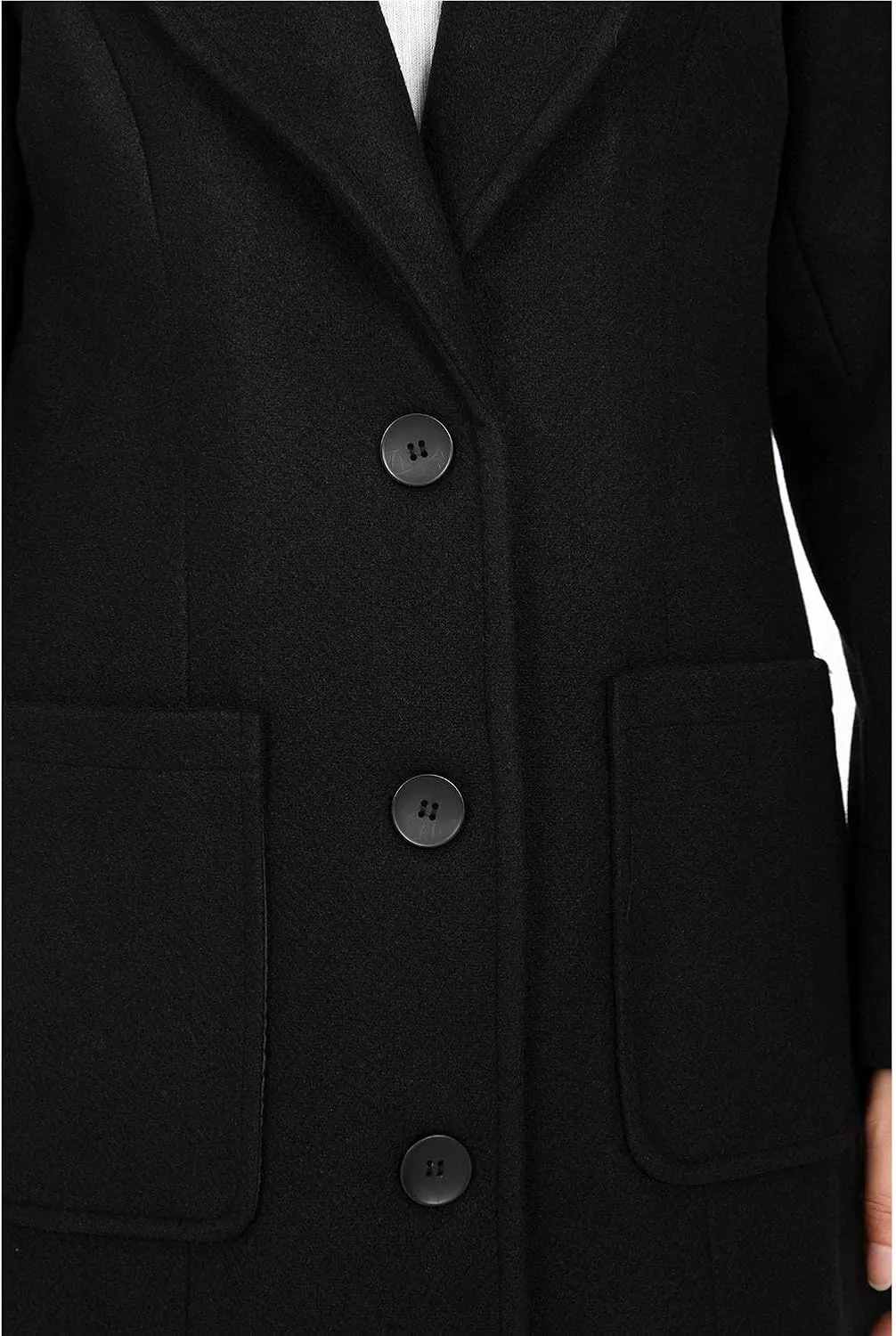 Women's Wool Blend Pea Coat Notch Lapel Single Breasted Classic Winter Long Wool Trench Coat