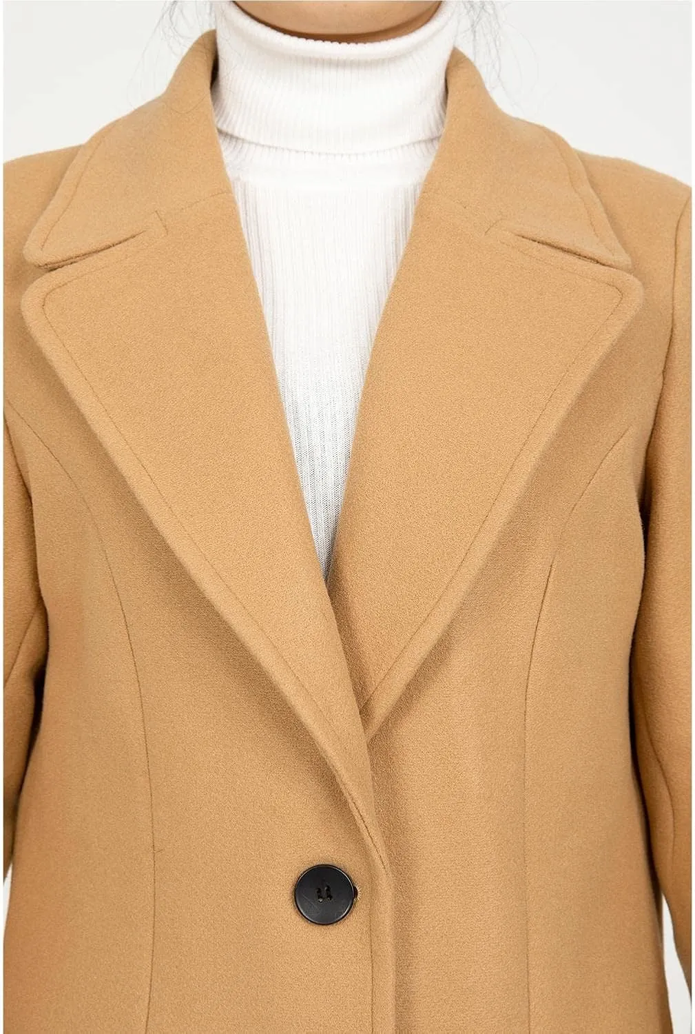 Women's Wool Blend Pea Coat Notch Lapel Single Breasted Classic Winter Long Wool Trench Coat