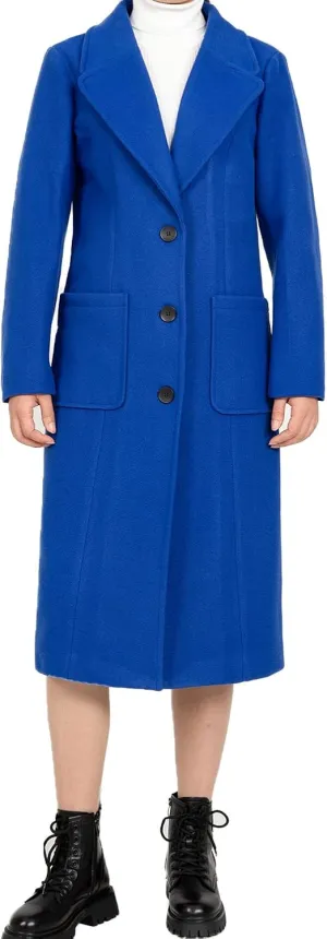 Women's Wool Blend Pea Coat Notch Lapel Single Breasted Classic Winter Long Wool Trench Coat