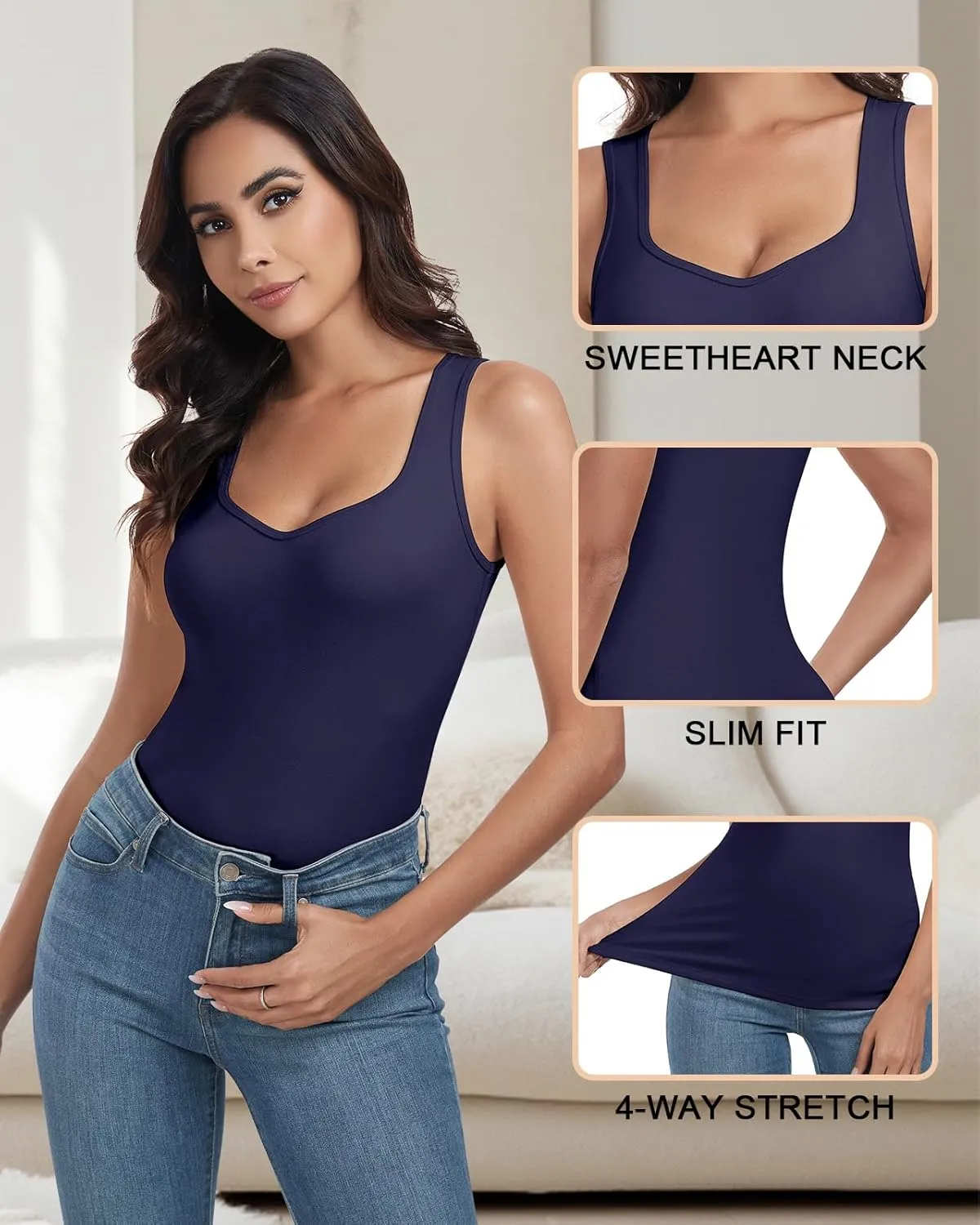 WOWENY Sleeveless Thermal Fleece Tank Top for Women Sweetheart Neck Camisole Warm Base Layer Cami Vest Underwear Tops