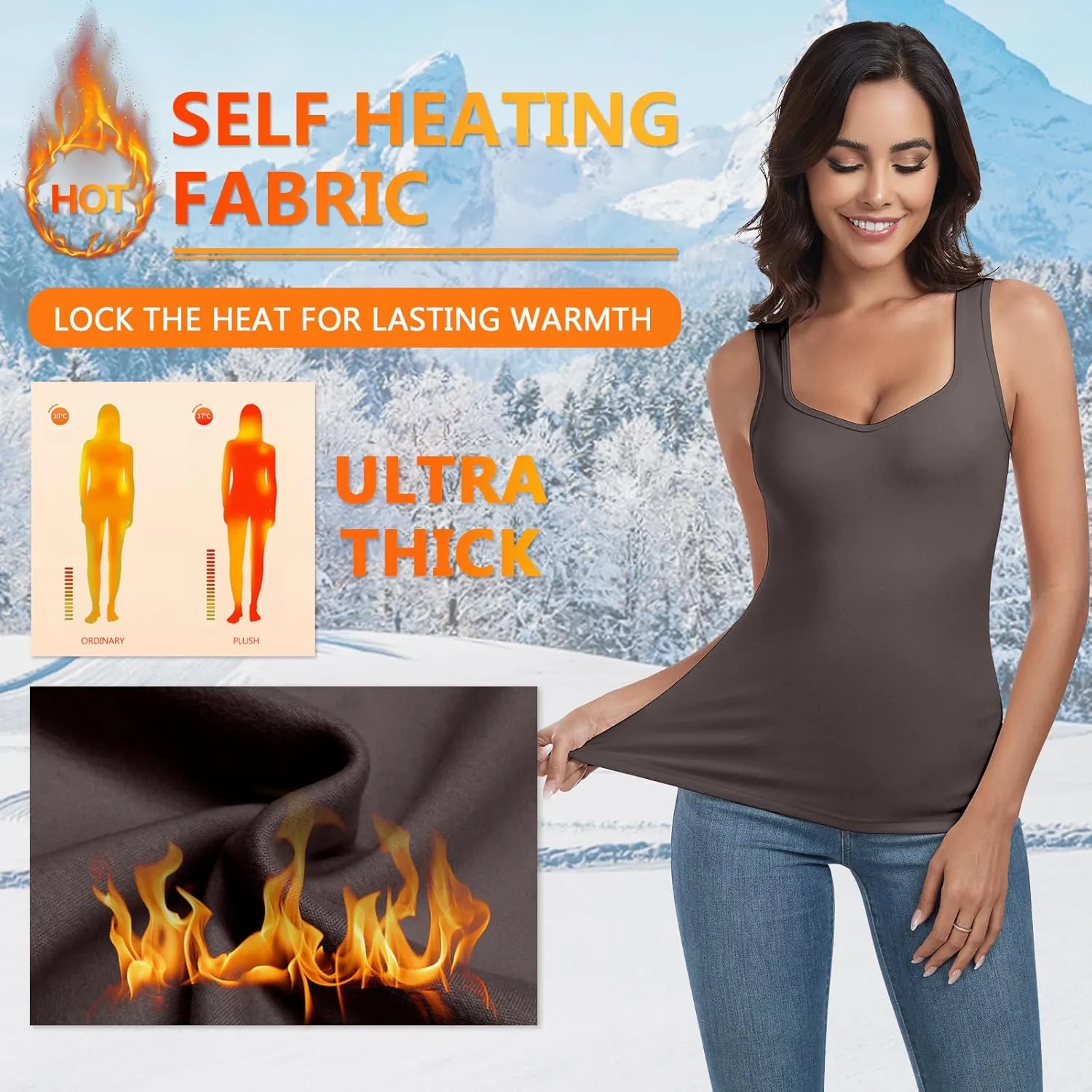 WOWENY Sleeveless Thermal Fleece Tank Top for Women Sweetheart Neck Camisole Warm Base Layer Cami Vest Underwear Tops