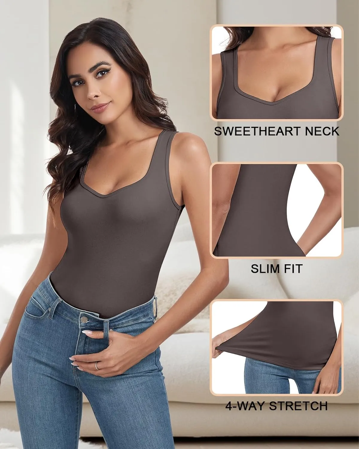 WOWENY Sleeveless Thermal Fleece Tank Top for Women Sweetheart Neck Camisole Warm Base Layer Cami Vest Underwear Tops