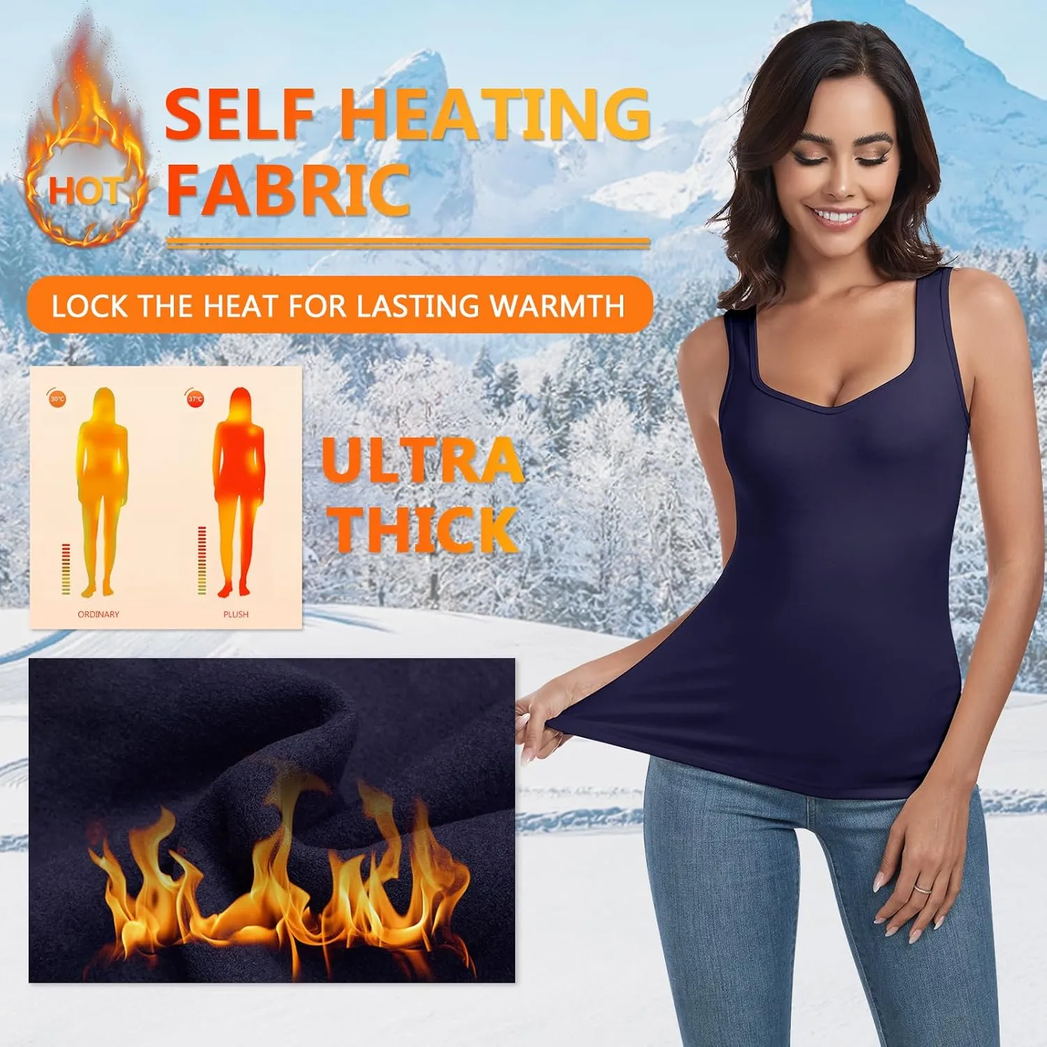 WOWENY Sleeveless Thermal Fleece Tank Top for Women Sweetheart Neck Camisole Warm Base Layer Cami Vest Underwear Tops