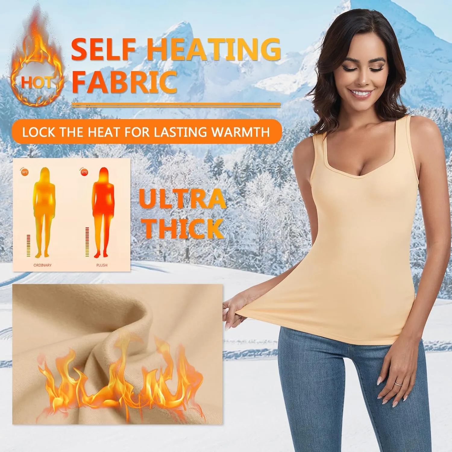 WOWENY Sleeveless Thermal Fleece Tank Top for Women Sweetheart Neck Camisole Warm Base Layer Cami Vest Underwear Tops