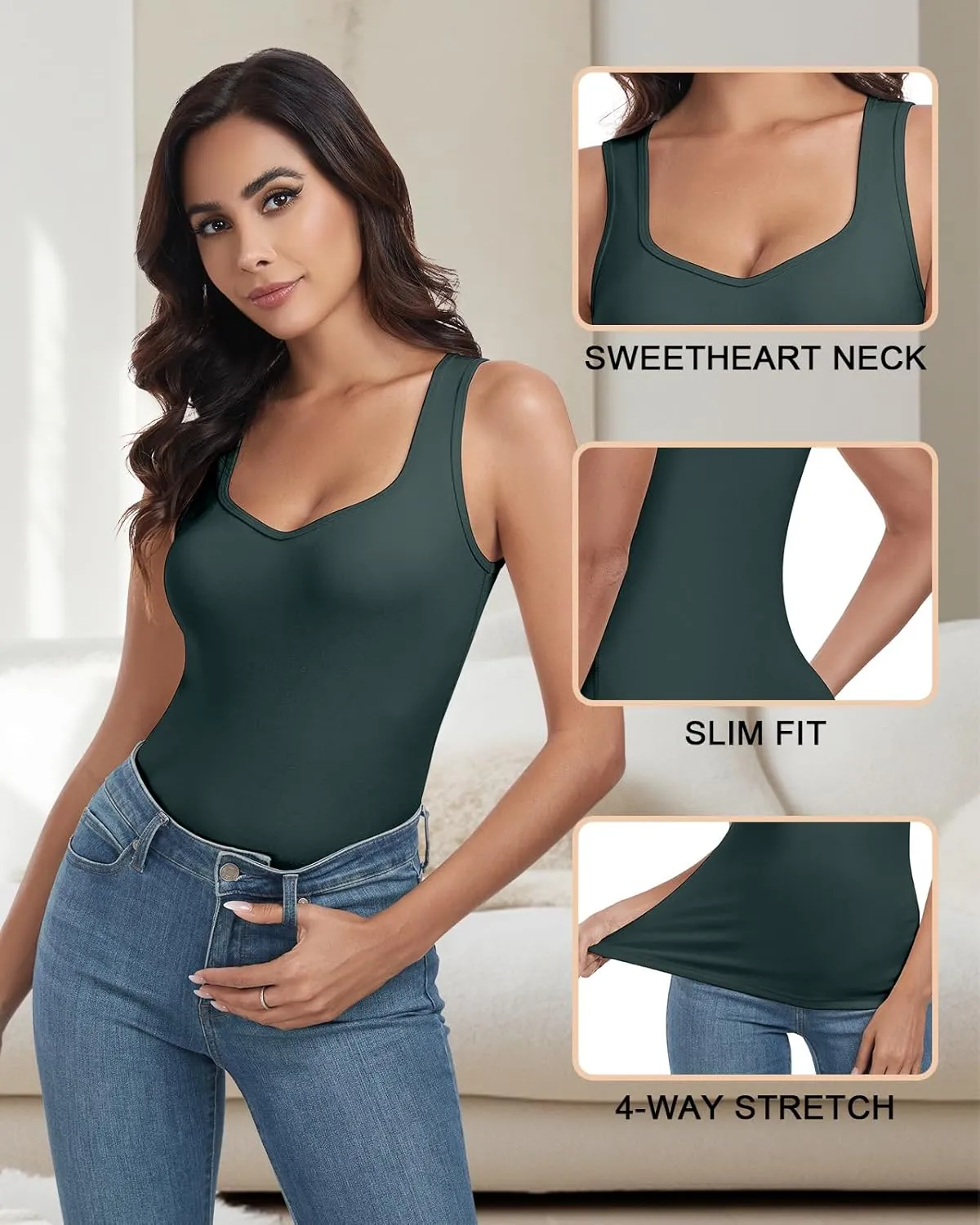 WOWENY Sleeveless Thermal Fleece Tank Top for Women Sweetheart Neck Camisole Warm Base Layer Cami Vest Underwear Tops